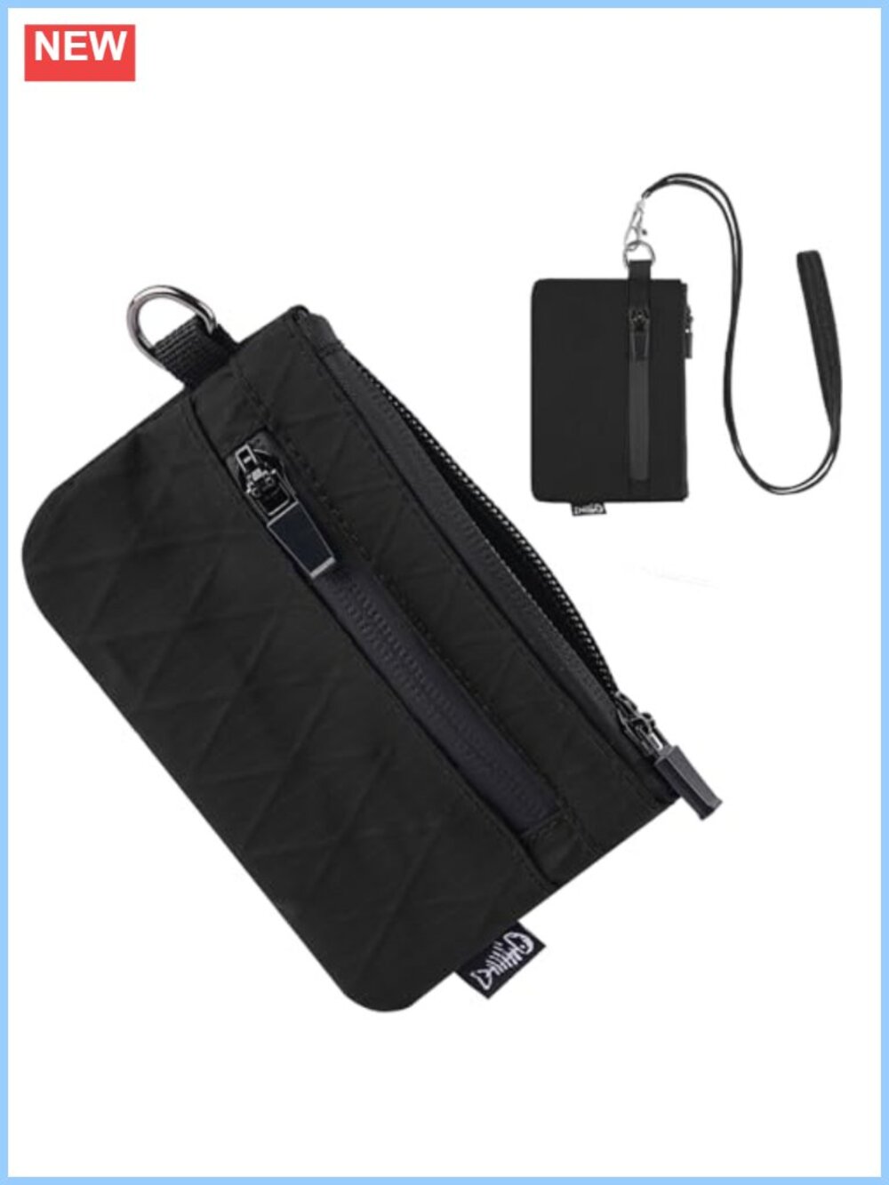 Small Nylon Wallet with 2 Zipper Pockets Lanyard Keychain ID Card Holder